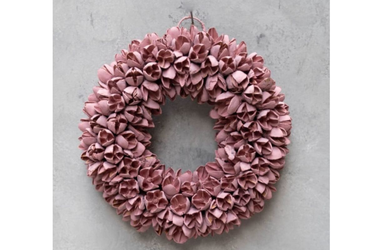 Couronne Dekokranz Wandkranz Naturkranz Handarbeit Bakuli Wreath Clay Pink 30cm∅