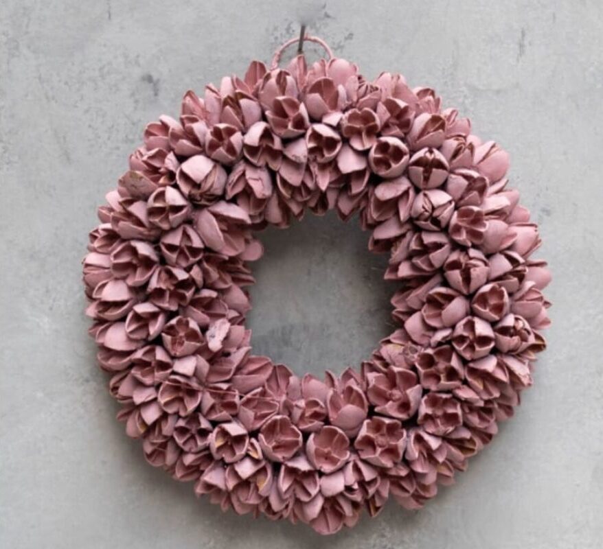 Couronne Dekokranz Wandkranz Naturkranz Handarbeit Bakuli Wreath Clay Pink 30cm∅