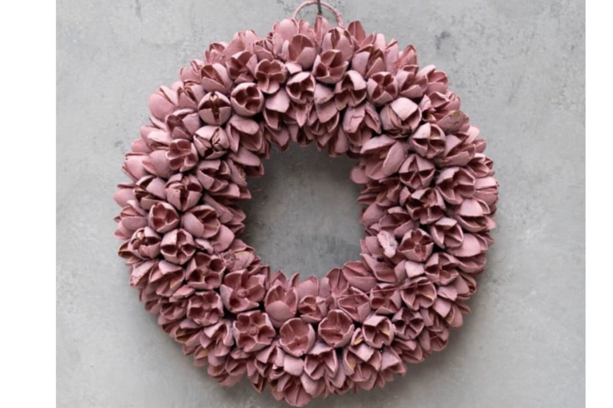 Couronne Dekokranz Wandkranz Naturkranz Handarbeit Bakuli Wreath Clay Pink 30cm∅