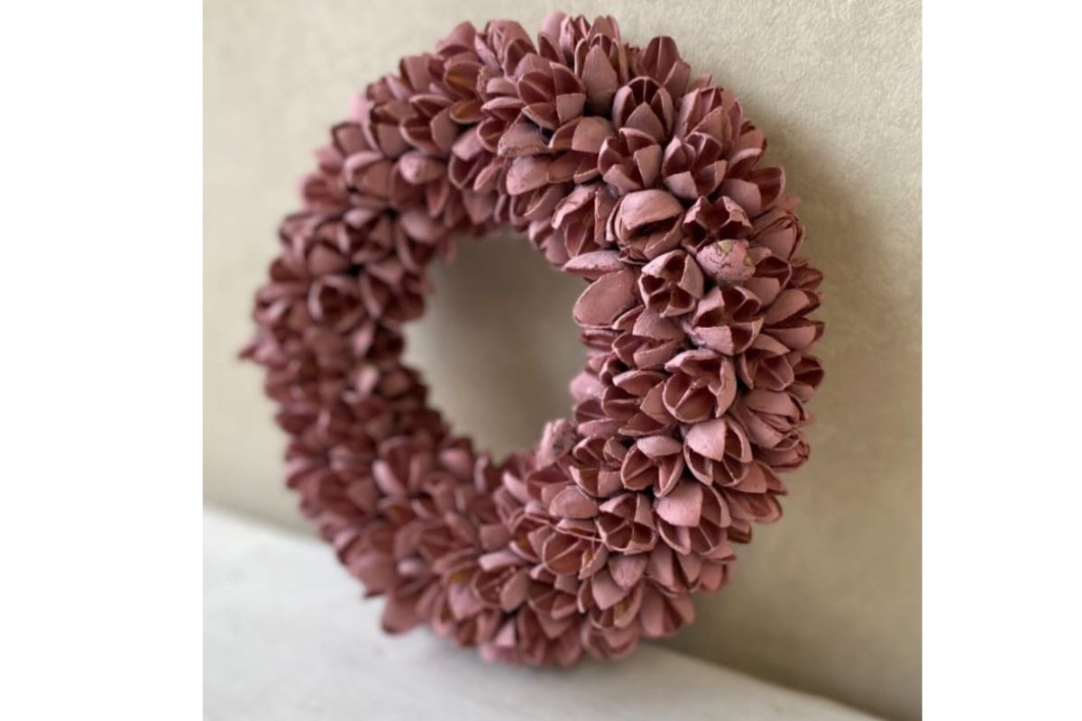 Couronne Dekokranz Wandkranz Naturkranz Handarbeit Bakuli Wreath Clay Pink 30cm∅