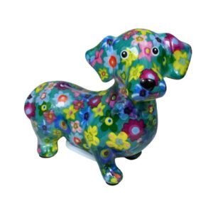 Pomme Pidou Spardose Spartier Money Bank Dackel Dennis Blue Flower Design S