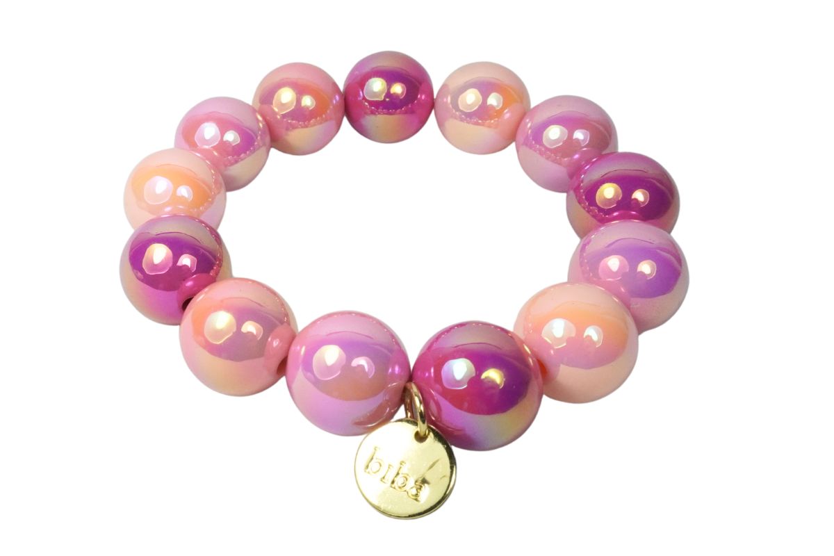 Biba Armband Polymer Perlen Rose Dream 16mm Ø Biba Anhänger Gold