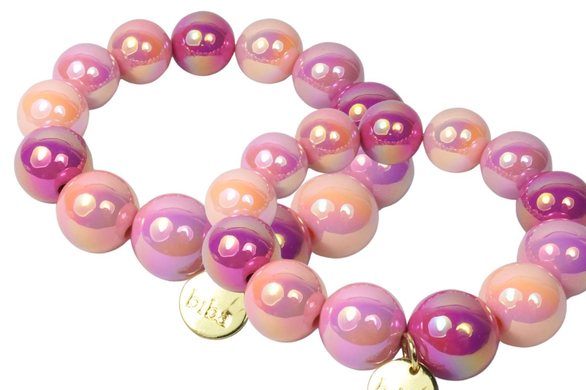 Biba Armband Polymer Perlen Rose Dream 16mm Ø Biba Anhänger Gold