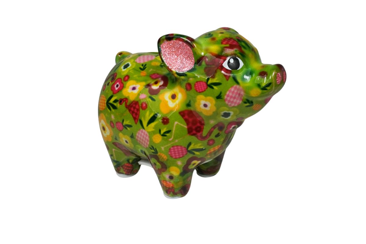 Pomme Pidou Spardose Spartier Money Bank Schwein Farm Green Flower Design S