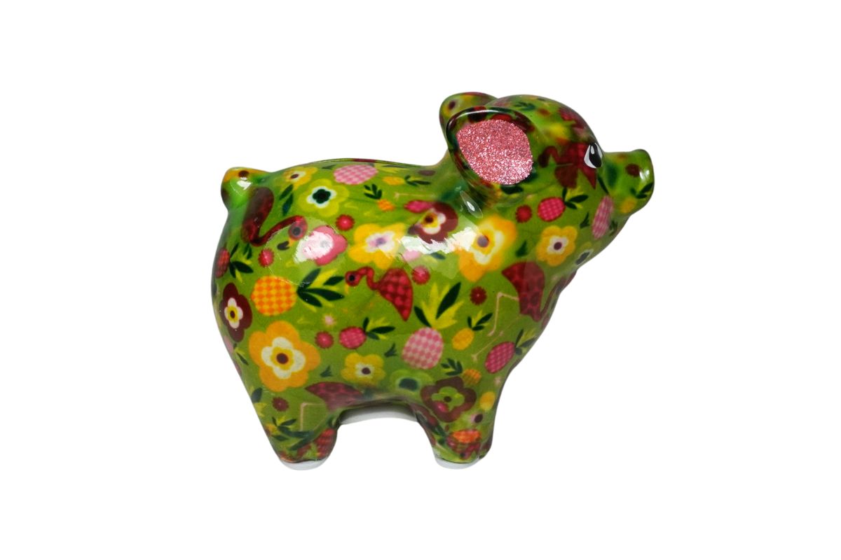 Pomme Pidou Spardose Spartier Money Bank Schwein Farm Green Flower Design S
