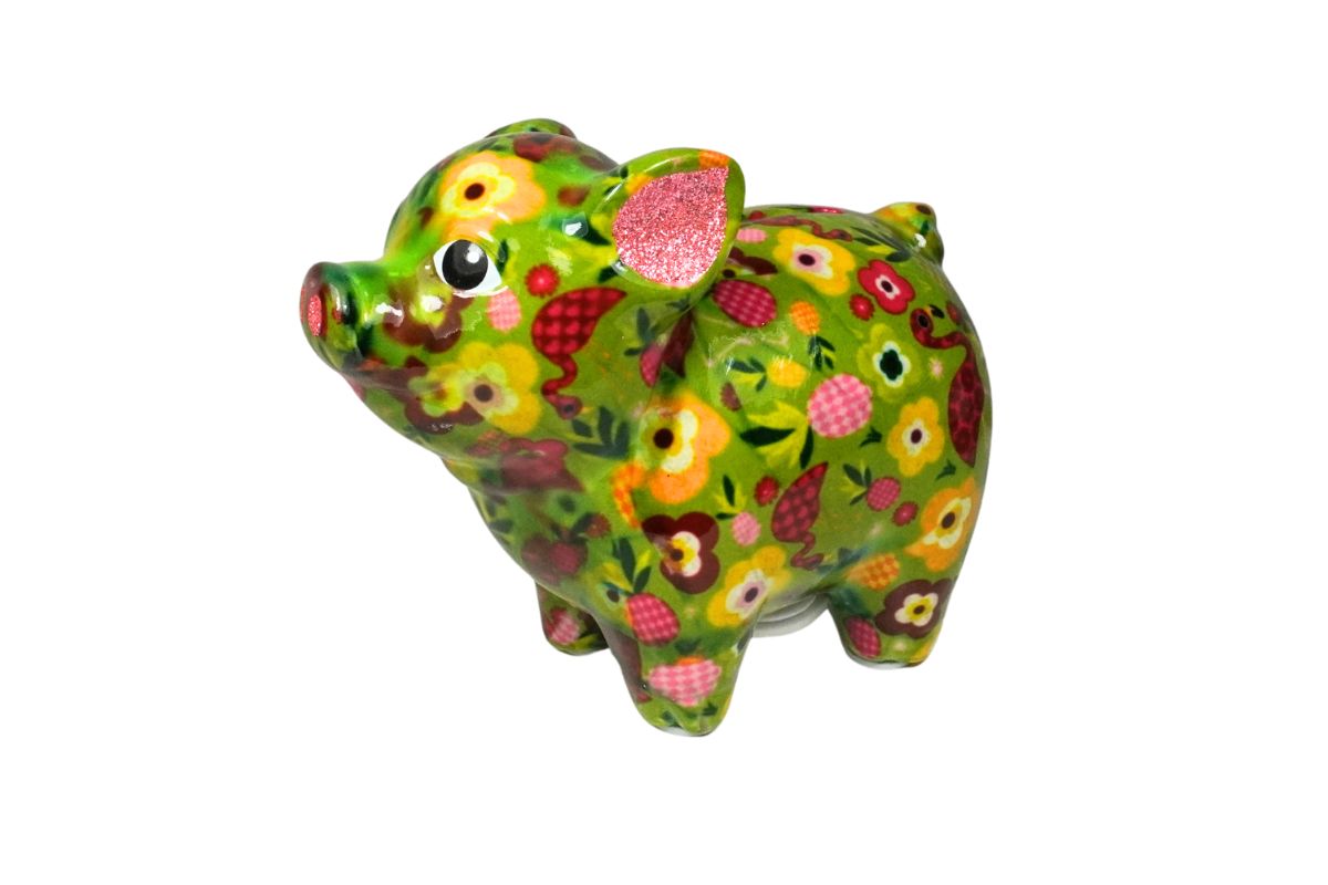 Pomme Pidou Spardose Spartier Money Bank Schwein Farm Green Flower Design S