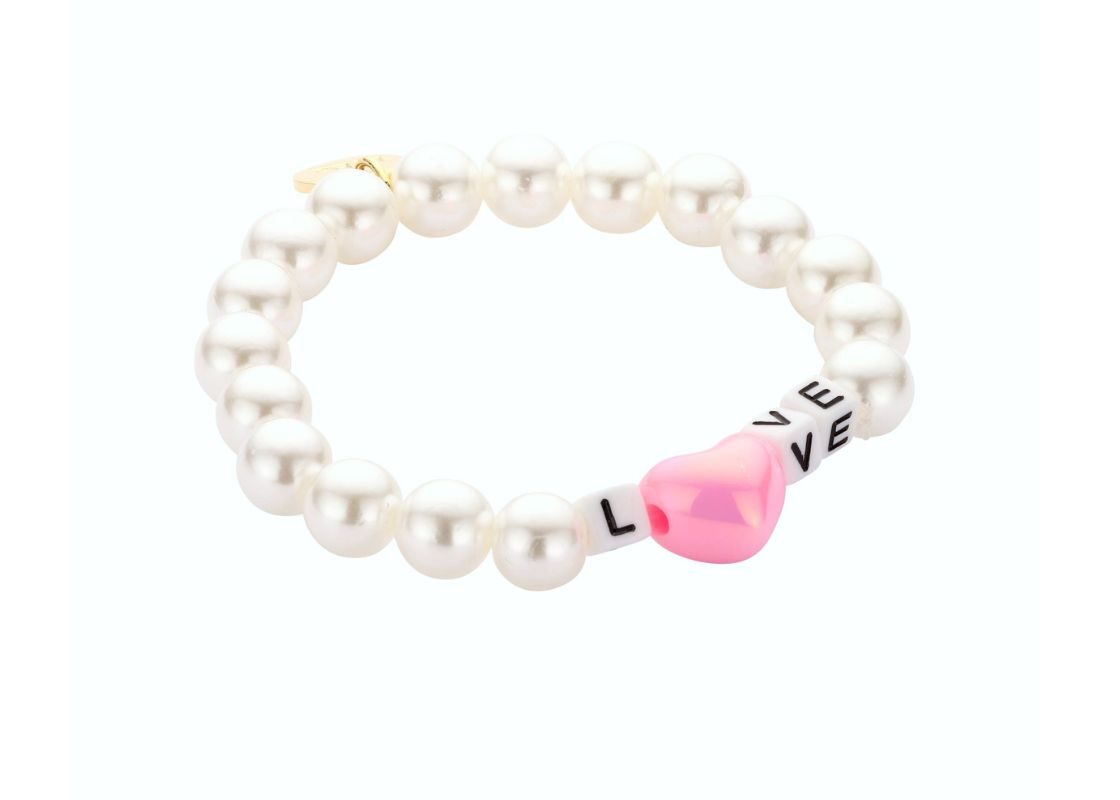Biba Armband Love Crystal Perlen 10mm Ø Perlmutt Weiß Biba Anhänger Gold