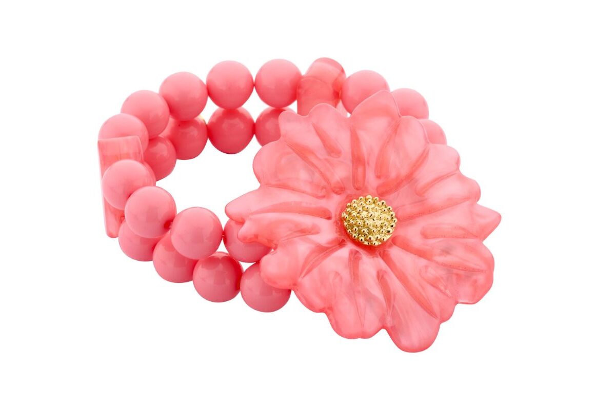 Biba Armband Glas Perlen 12mm Ø Blüte 60mm Flamingo Rosa Gold