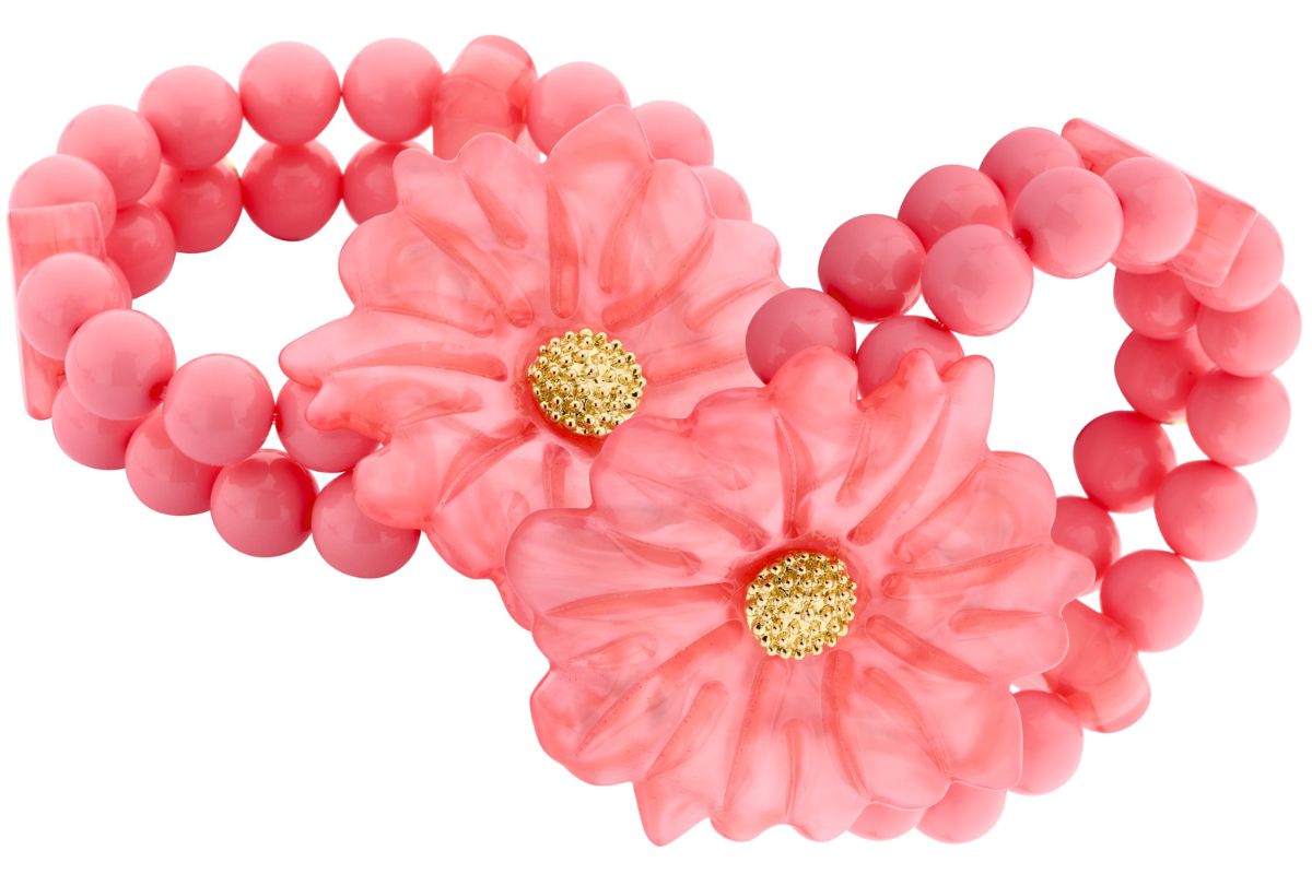 Biba Armband Glas Perlen 12mm Ø Blüte 60mm Flamingo Rosa Gold