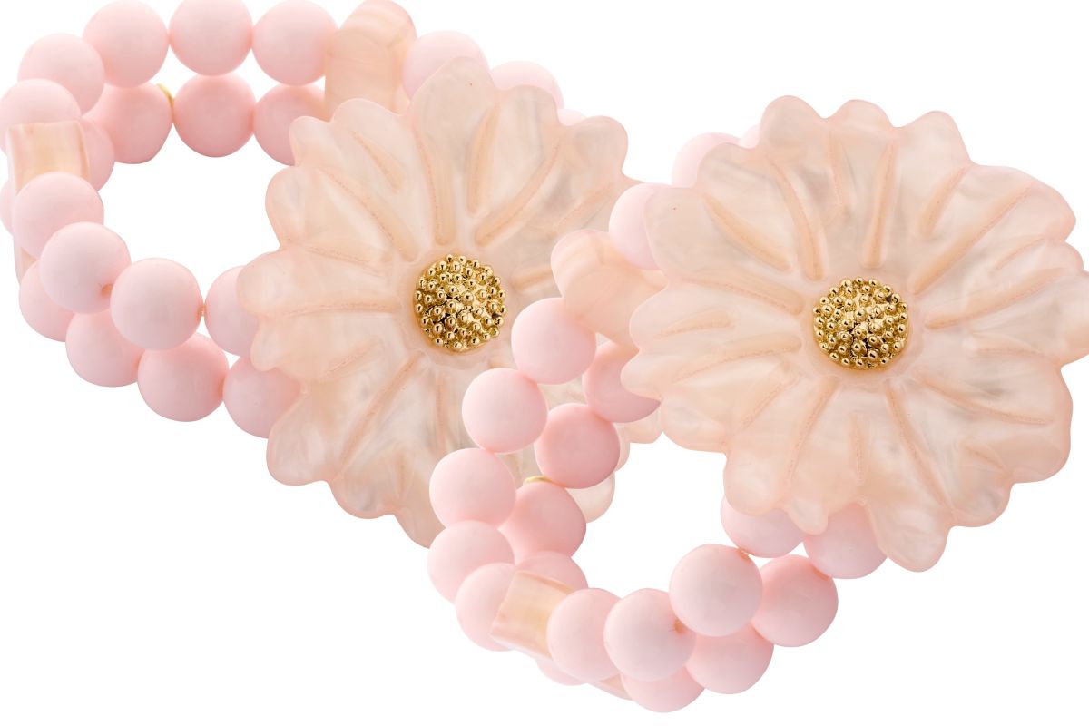 Biba Armband Glas Perlen 12mm Ø Zartrosa Blüte Rosa Gold 60mm