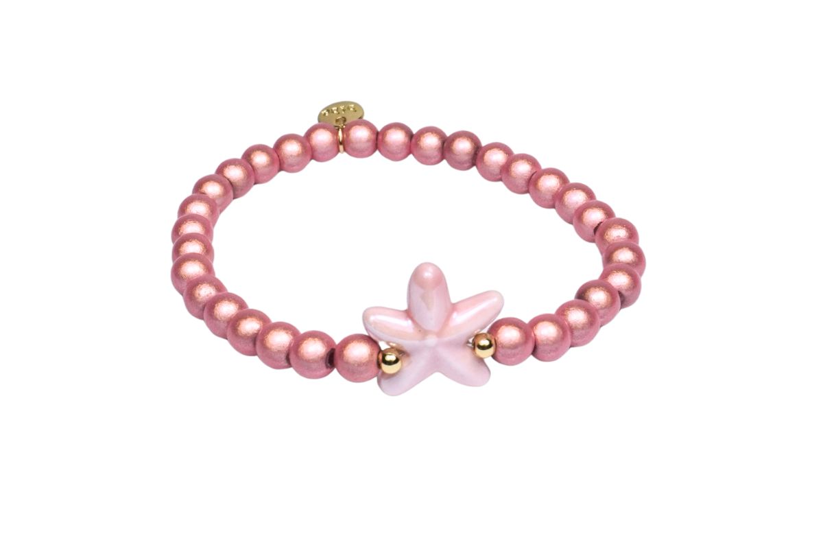 Biba Armband Polymer Perlen 6mm Ø Sweet Star Rose 19 mm Ø Biba Anhänger Gold