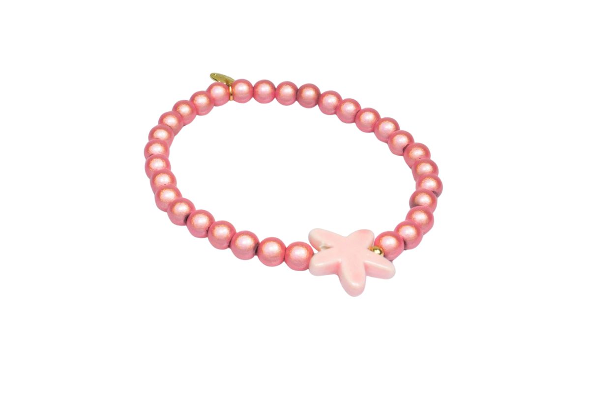 Biba Armband Polymer Perlen 6mm Ø Sweet Star Rose 19 mm Ø Biba Anhänger Gold