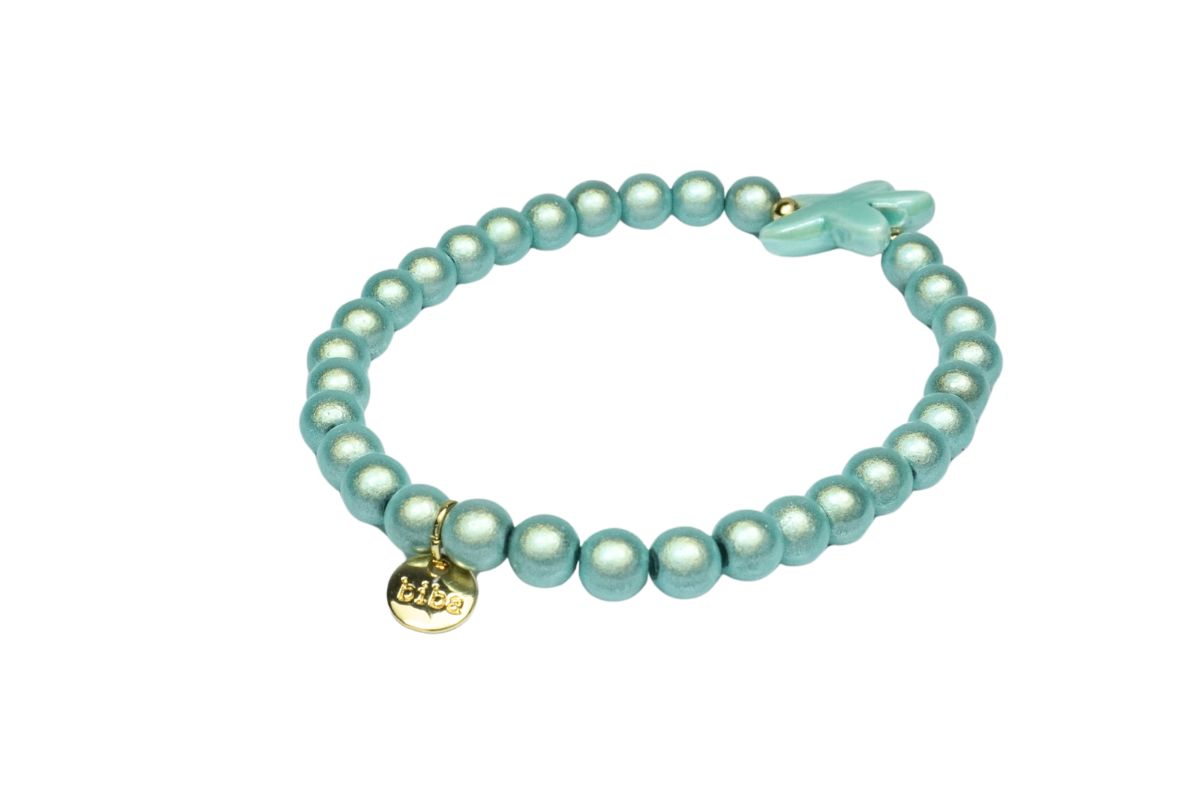 Biba Armband Polymer Perlen 6mm Ø Sweet Star Green 19 mm Ø Biba Anhänger Gold