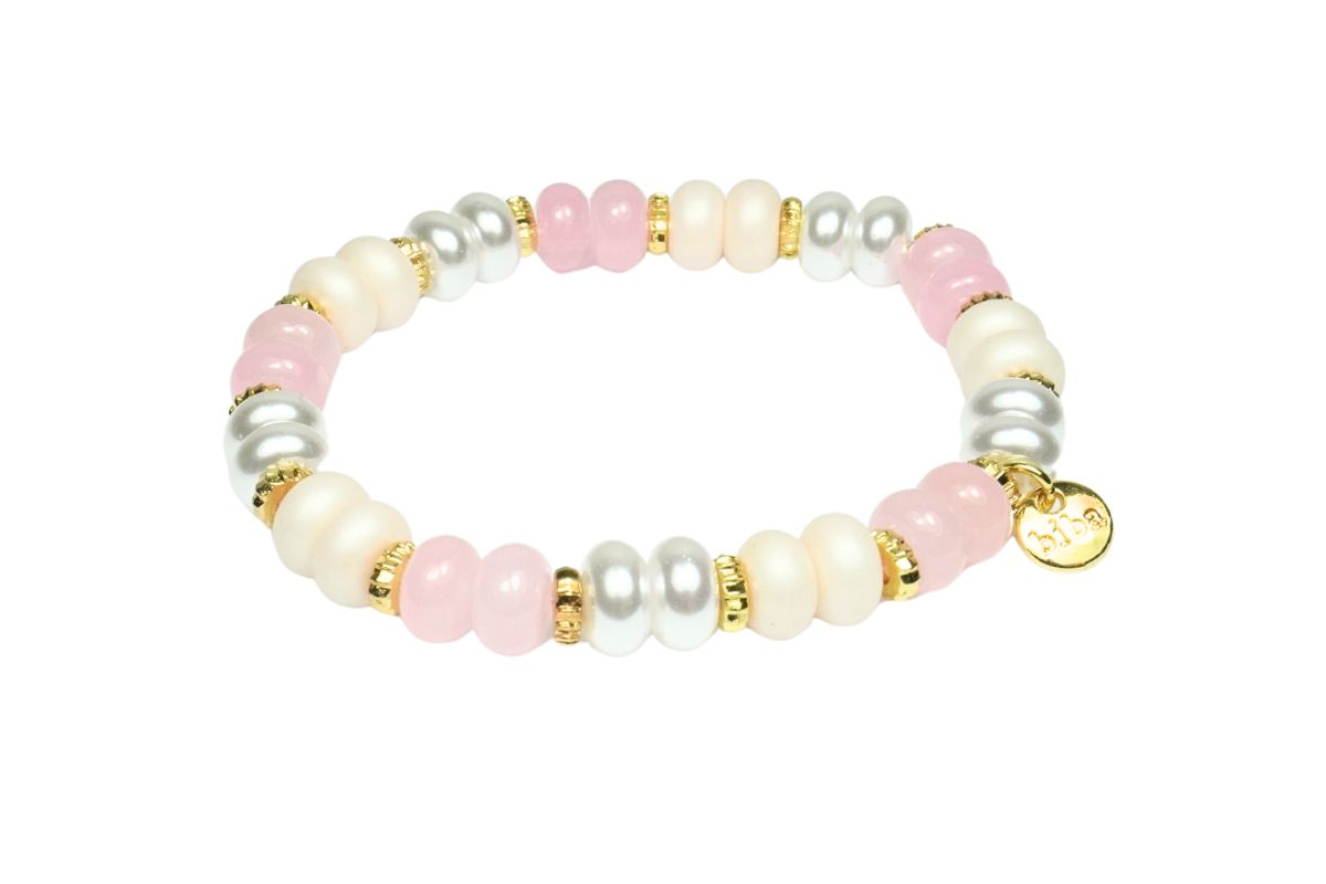 Biba Armband Naturstein Rondelle Mix 8mm Ø Biba Anhänger Gold