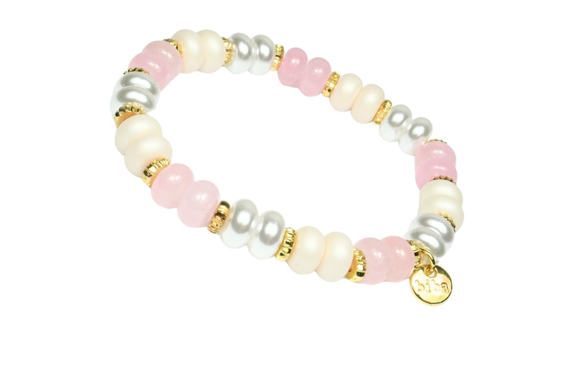 Biba Armband Naturstein Rondelle Mix 8mm Ø Biba Anhänger Gold