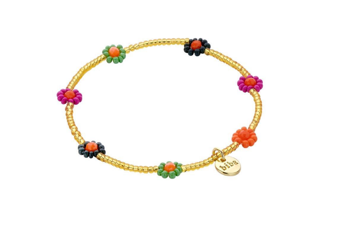 Biba Armband Miyuki Perlen Blütenmix 3mm Ø Biba Anhänger Gold