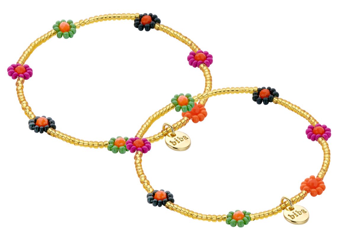 Biba Armband Miyuki Perlen Blütenmix 3mm Ø Biba Anhänger Gold