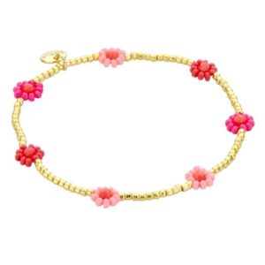 Biba Armband Miyuki Perlen Blütenmix 3mm Ø Pink Biba Anhänger Gold