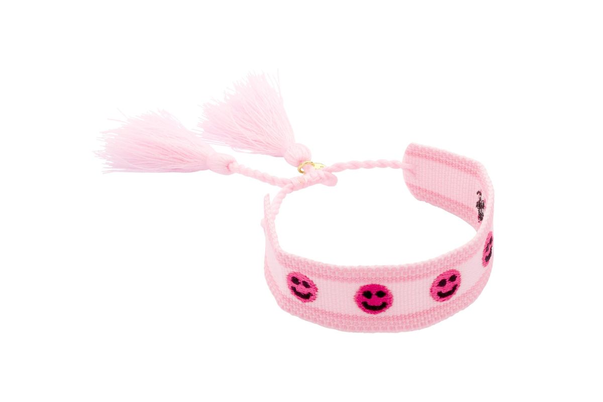 Biba Armband Textil Armband Smiley Rosa Biba Anhänger Gold Sommer Schmuck
