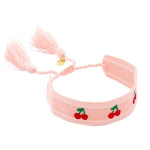 Biba Armband Textil Armband Rosa Kirschen Biba Anhänger Gold Sommer Schmuck