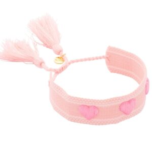 Biba Armband Textil Armband Rosa Herzchen Biba Anhänger Gold Sommer Schmuck