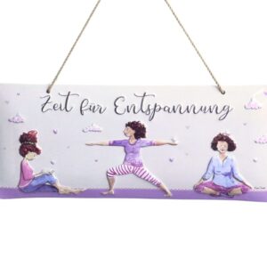 Dekoschild mit Aufhänger „Zeit für Entspannung“ – Yoga-Dekoration Illustration von Karin Tauer