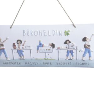 Dekoschild mit Aufhänger „Büroheldin“–Büro-Dekoration Illustration von Karin Tauer