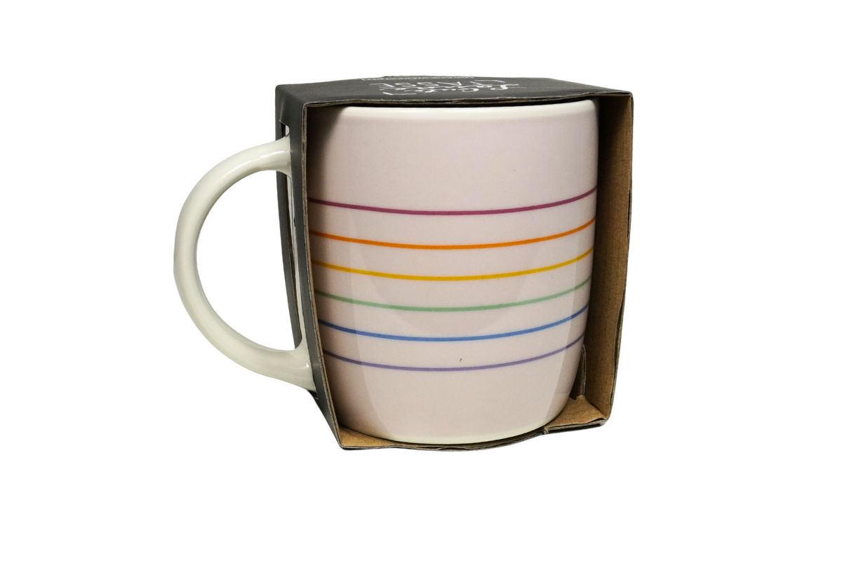 Grafik Werkstatt Henkelbecher „Lebe, lache, staune,"– Inspirierender Kaffeebecher aus Porzellan