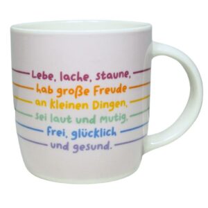 Grafik Werkstatt Henkelbecher „Lebe, lache, staune,"– Inspirierender Kaffeebecher aus Porzellan