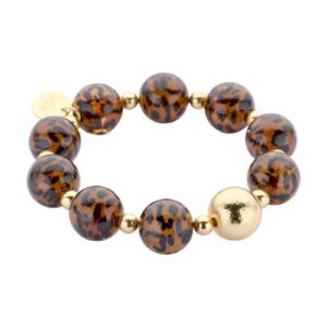 Biba Armband „Leo Brown Black“ – Goldfarbene Perle 16mmØ & Biba Anhänger