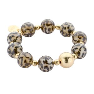 Biba Armband „Leo Grey Black“ – Goldfarbene Perle 16mmØ & Biba Anhänger