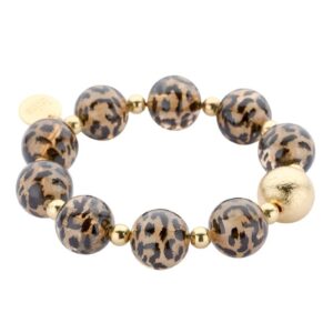 Biba Armband „Leo Light Brown Black“ – Goldfarbene Perle 16mmØ & Biba Anhänger