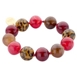 Biba Armband „Leo Red Brown Black“ – Perlen 16mmØ & Biba Anhänger
