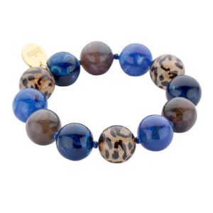 Biba Armband „Leo Blue Grey Black“ – Perlen 16mmØ & Biba Anhänger