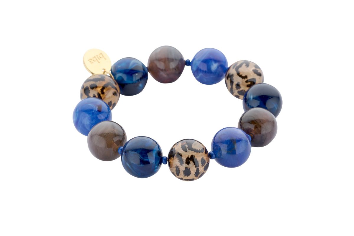 Biba Armband „Leo Blue Grey Black“ – Perlen 16mmØ & Biba Anhänger