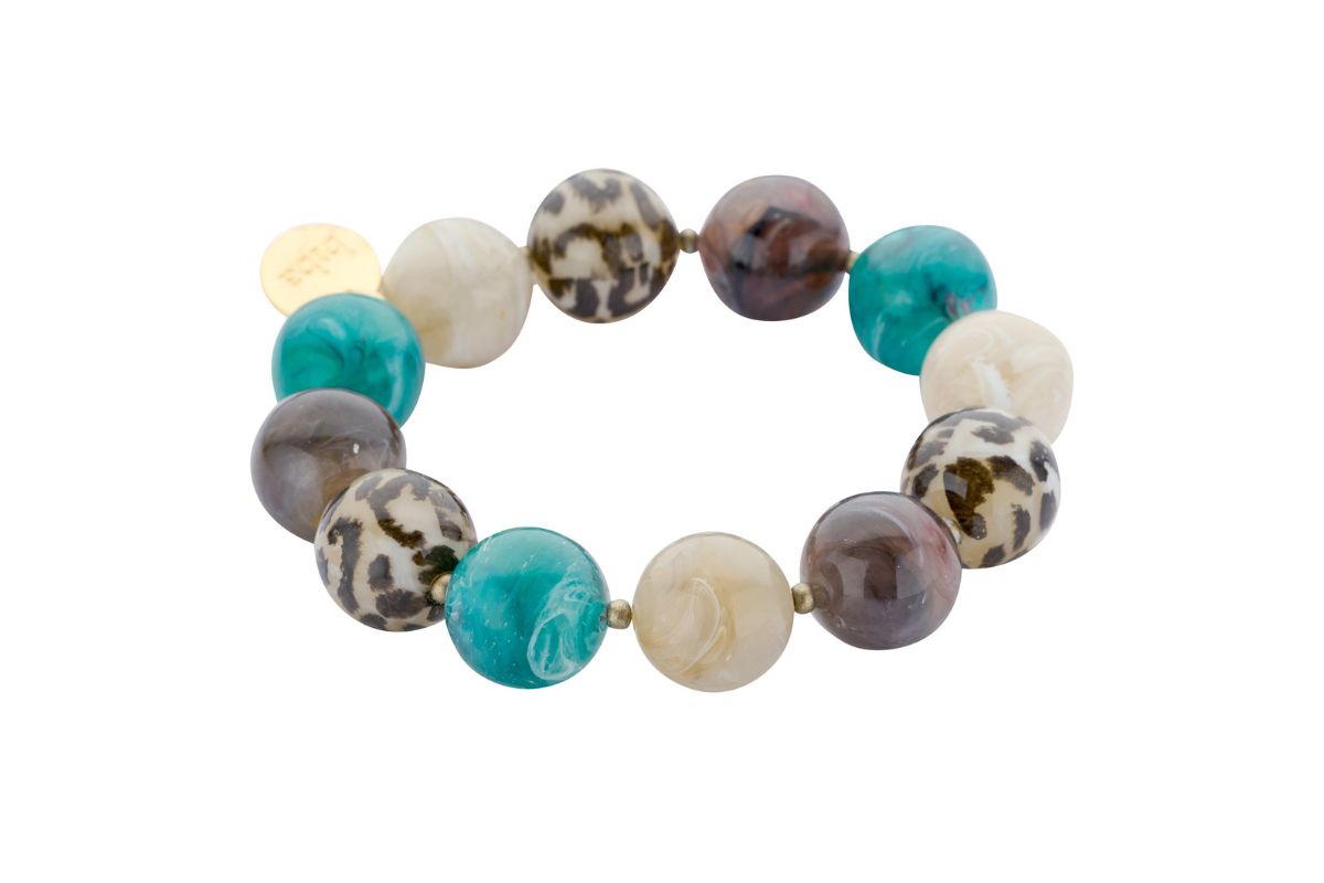 Biba Armband „Leo Green Grey Black“ – Perlen 16mmØ & Biba Anhänger