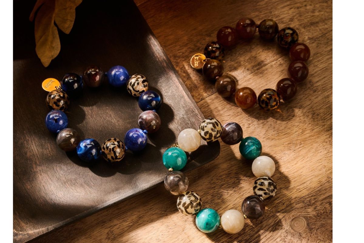 Biba Armband „Leo Red Brown Black“ – Perlen 16mmØ & Biba Anhänger