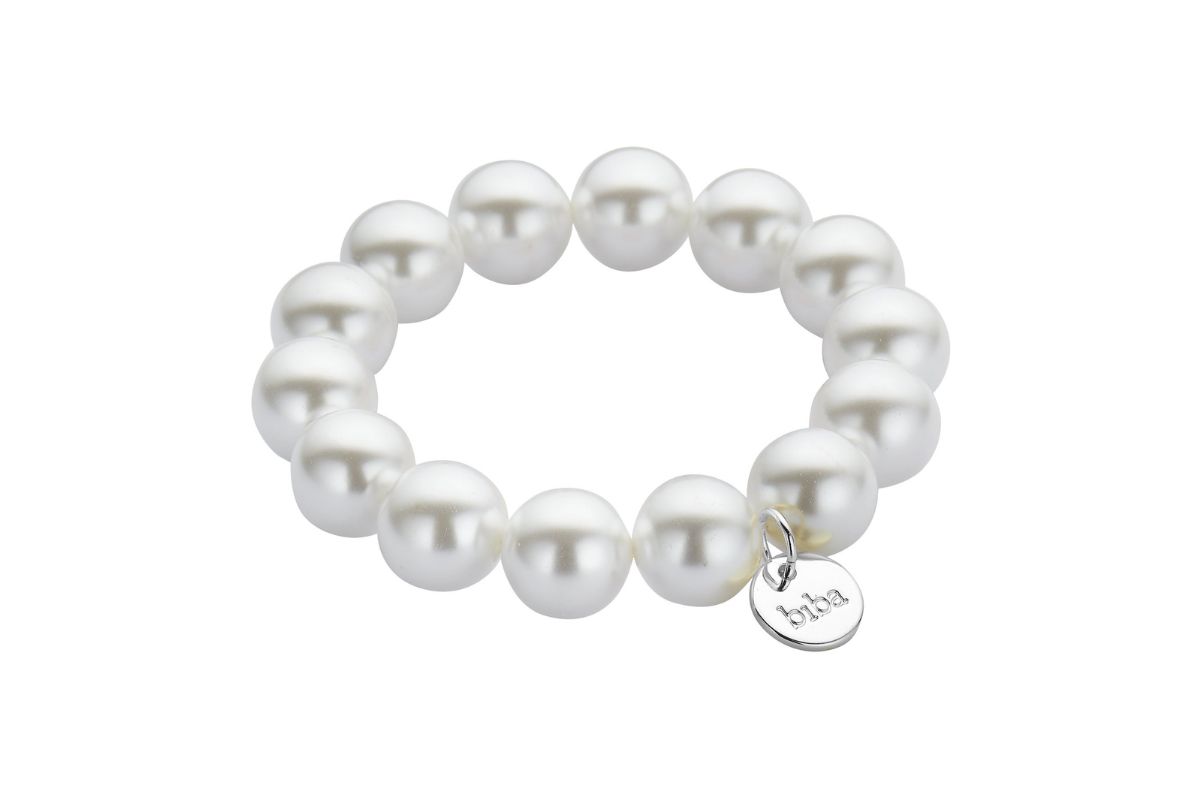 Biba Armband Polymer Perlen 14mm Ø Perlmutt Weiß Biba Anhänger Silber