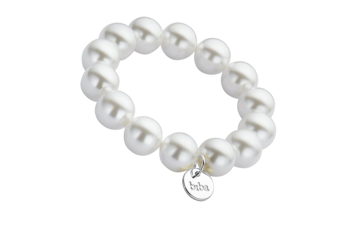 Biba Armband Polymer Perlen 14mm Ø Perlmutt Weiß Biba Anhänger Silber