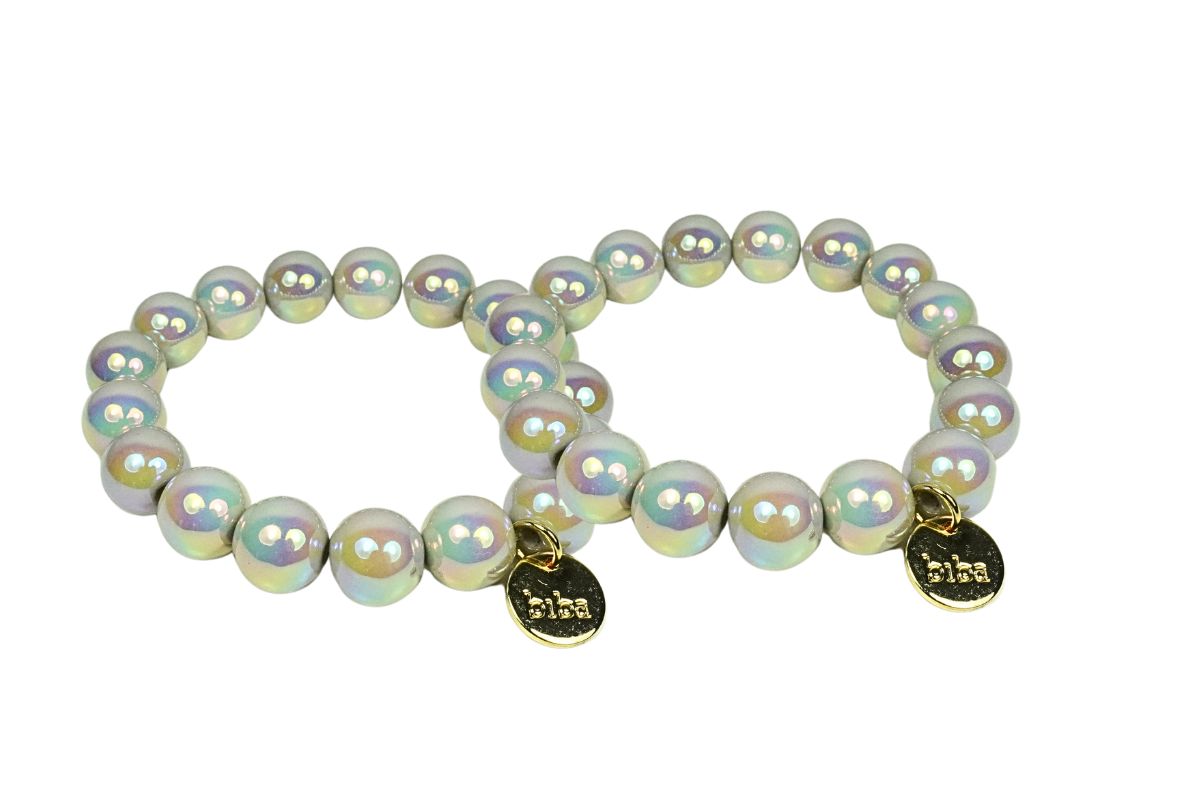 Biba Armband „Schimmer Iris“– Polymer Perlen 12mm Ø | Biba Anhänger Gold