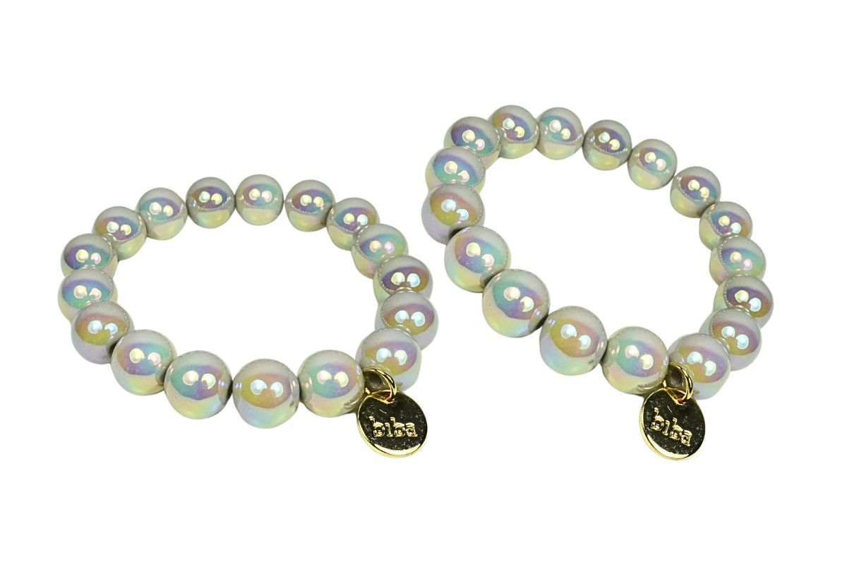Biba Armband „Schimmer Iris“– Polymer Perlen 12mm Ø | Biba Anhänger Gold