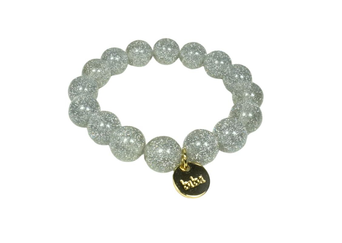 Biba Armband „Schimmer Hellgrau“– Polymer Perlen 12mm Ø | Biba Anhänger Gold