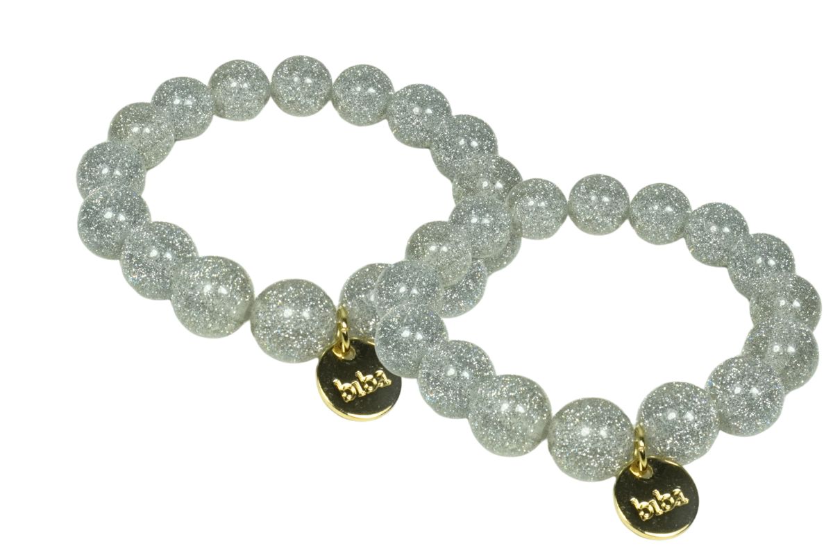 Biba Armband „Schimmer Hellgrau“– Polymer Perlen 12mm Ø | Biba Anhänger Gold